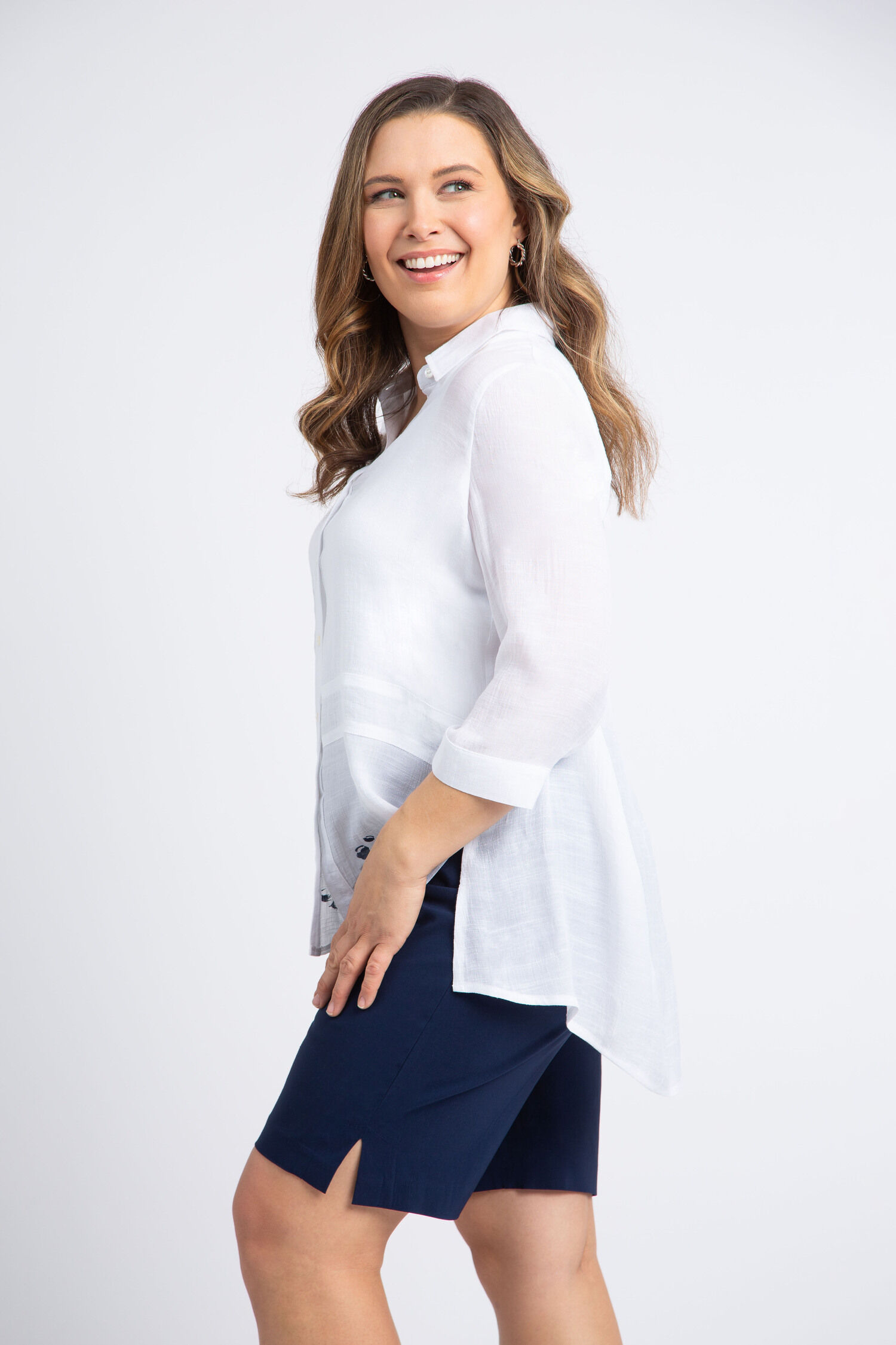 &frac34; Sleeve Button-Down Blouse Image 4
