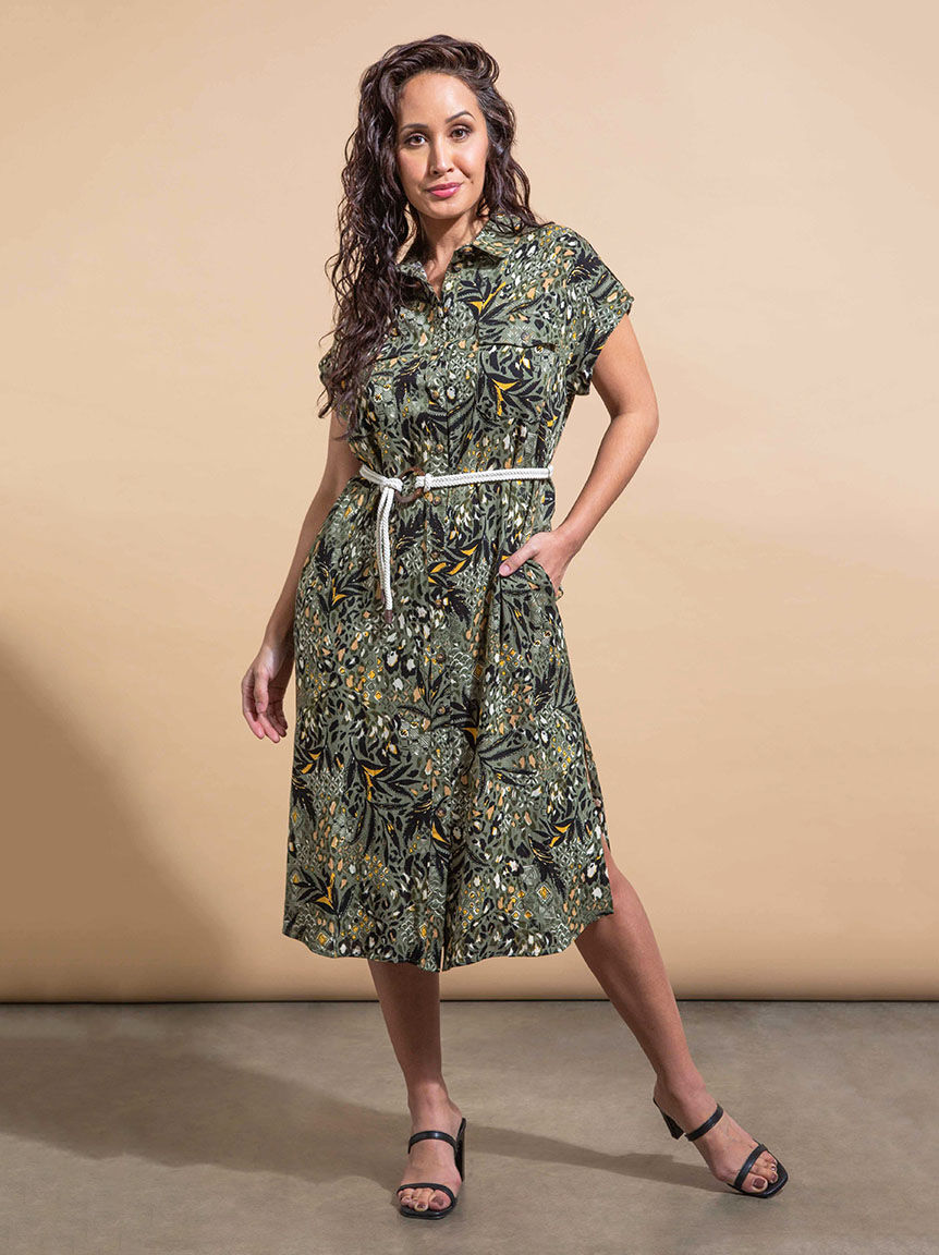 Button-Up Safari Midi Dress Image 1