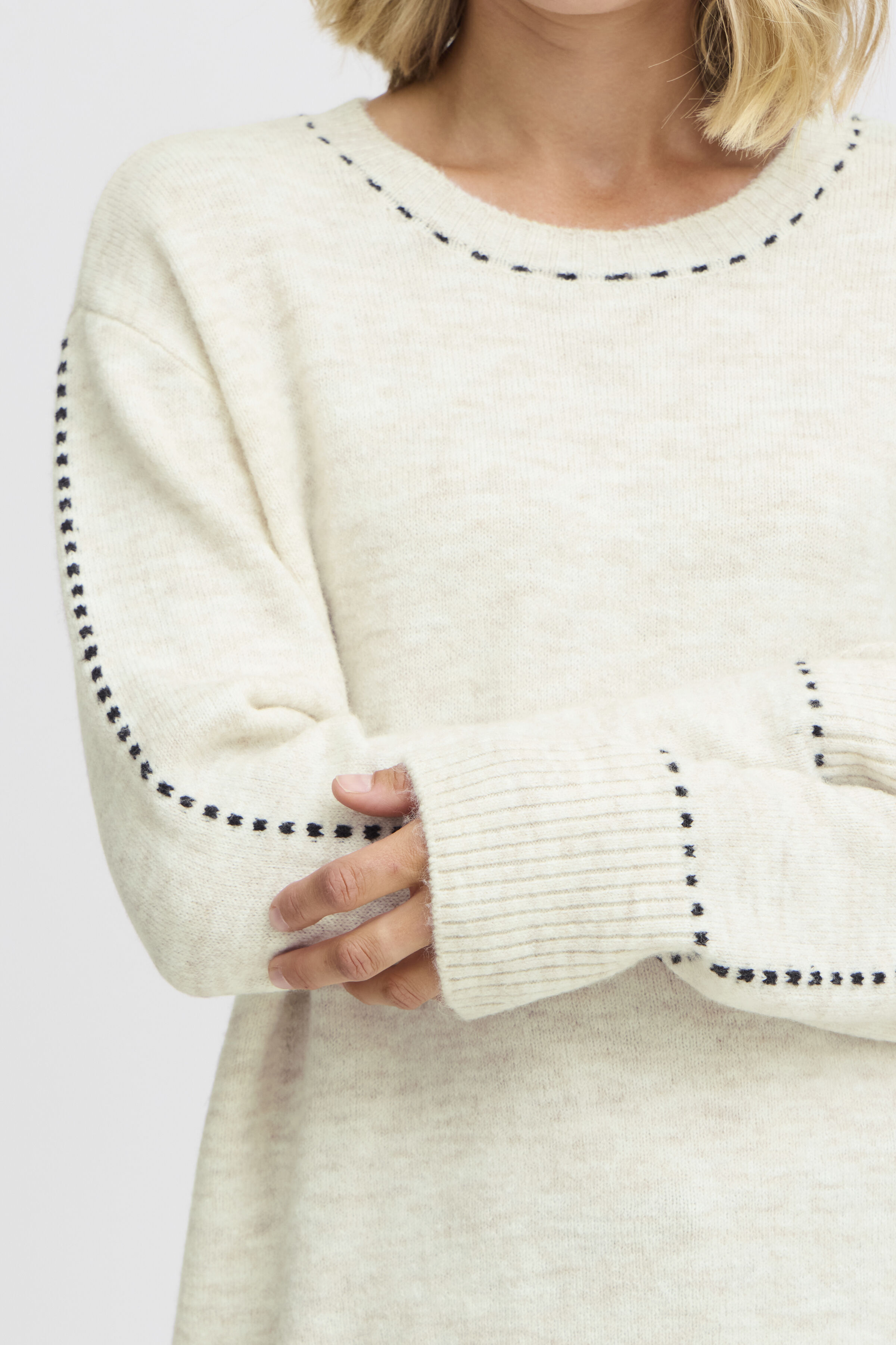  Long Sleeve Sweater with Contrast Stitch Image 4