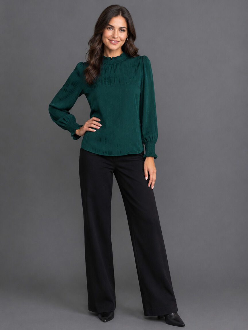 Smocked Neckline Lurex Blouse