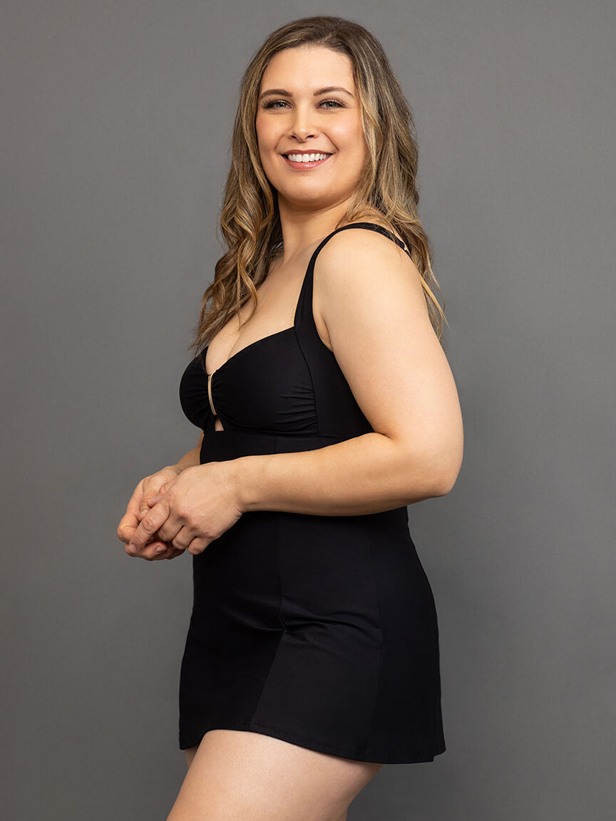 One Piece Solid Black Swim Dress   Image 3