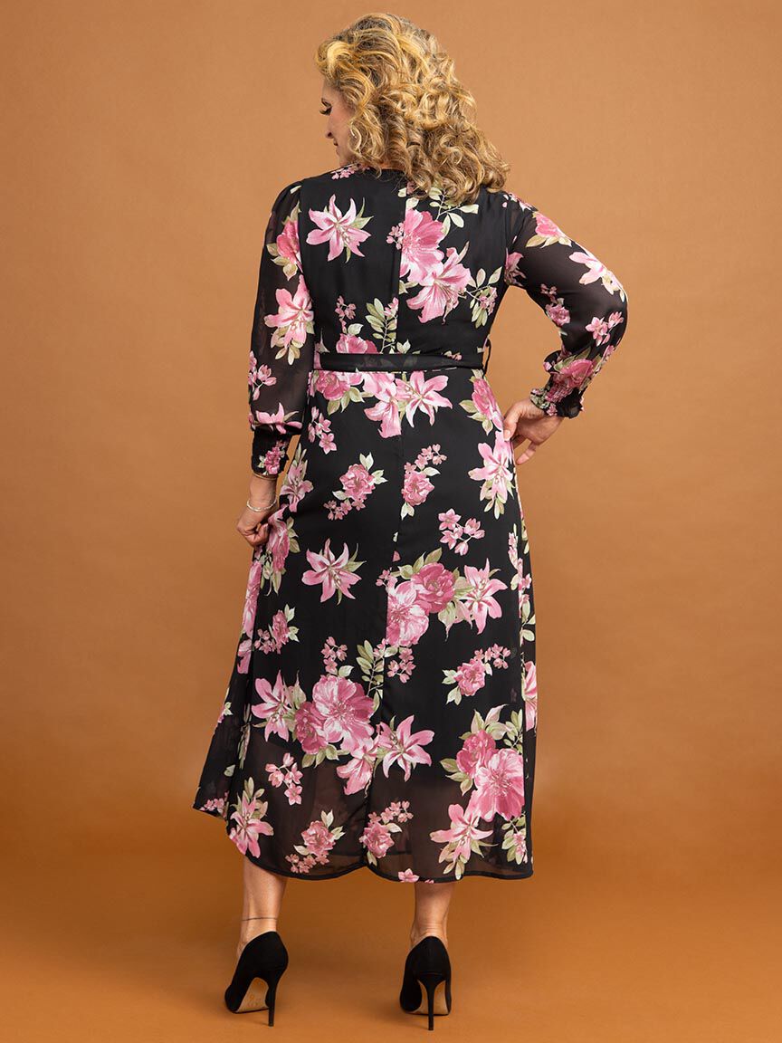 Maxi Dress w/ Belt and Sheer Sleeves Image 3