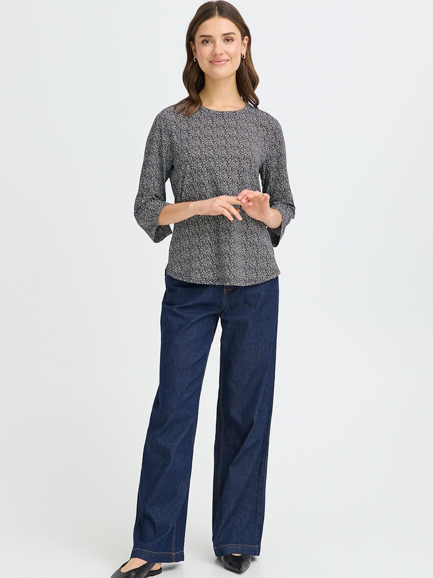 Mid Sleeve Crew Neck Top