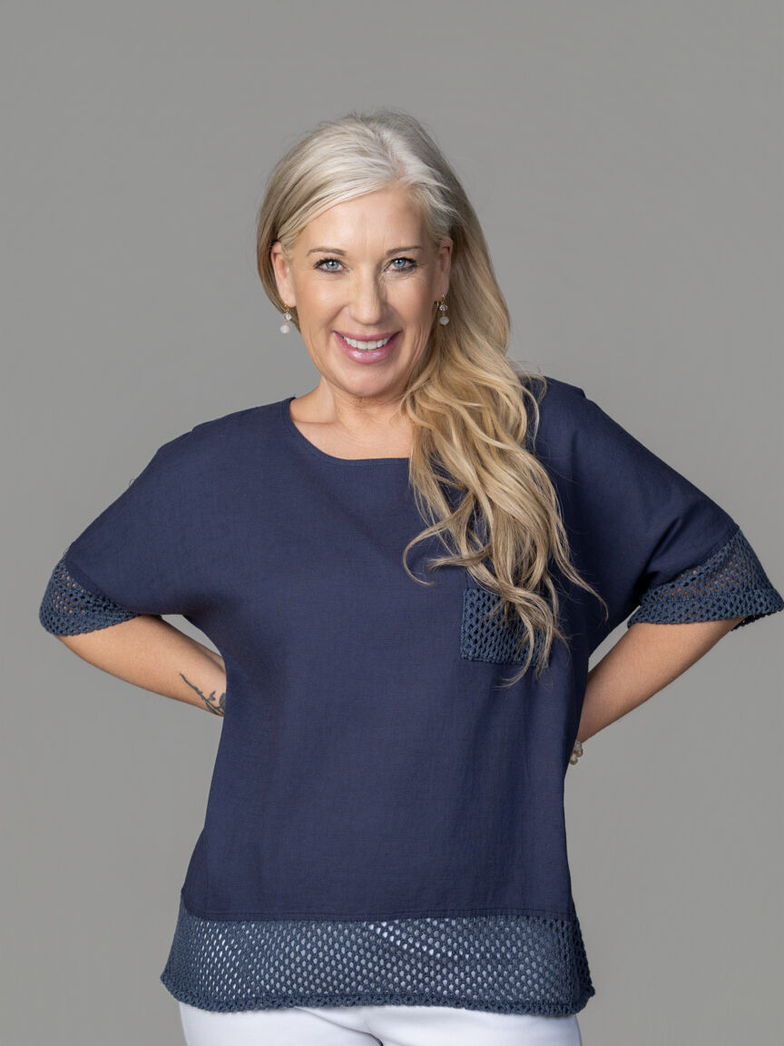 Short Sleeve Top With Crochet Trim