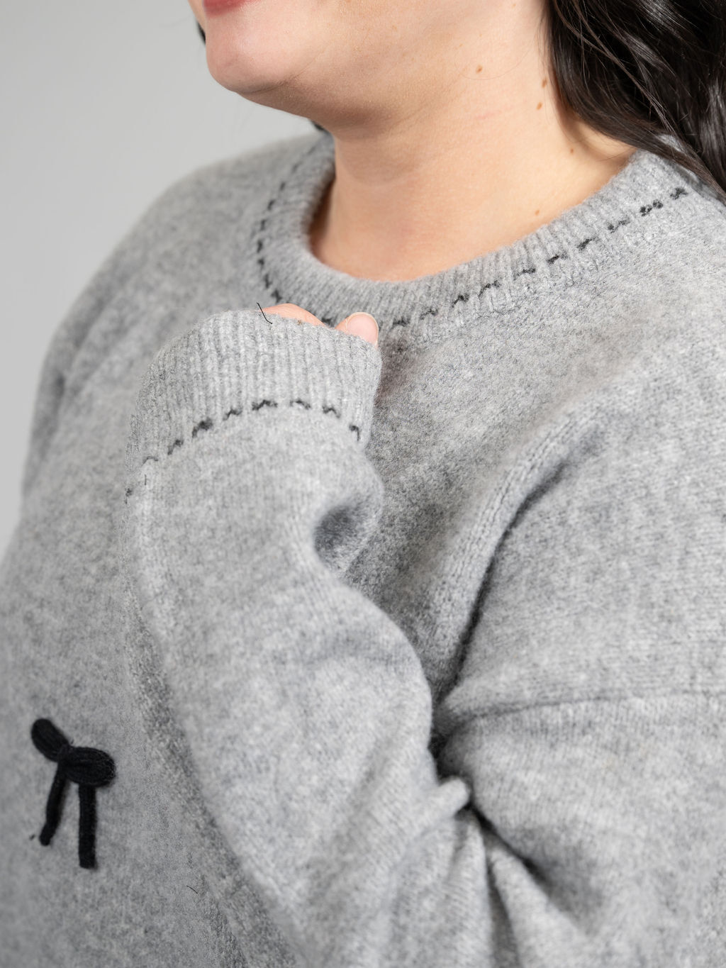 Long Sleeve Crew Neck With Bow Tie Details