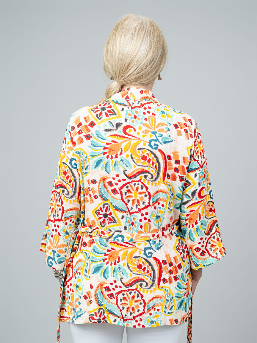 Thigh Length Kimono With Waist Tie