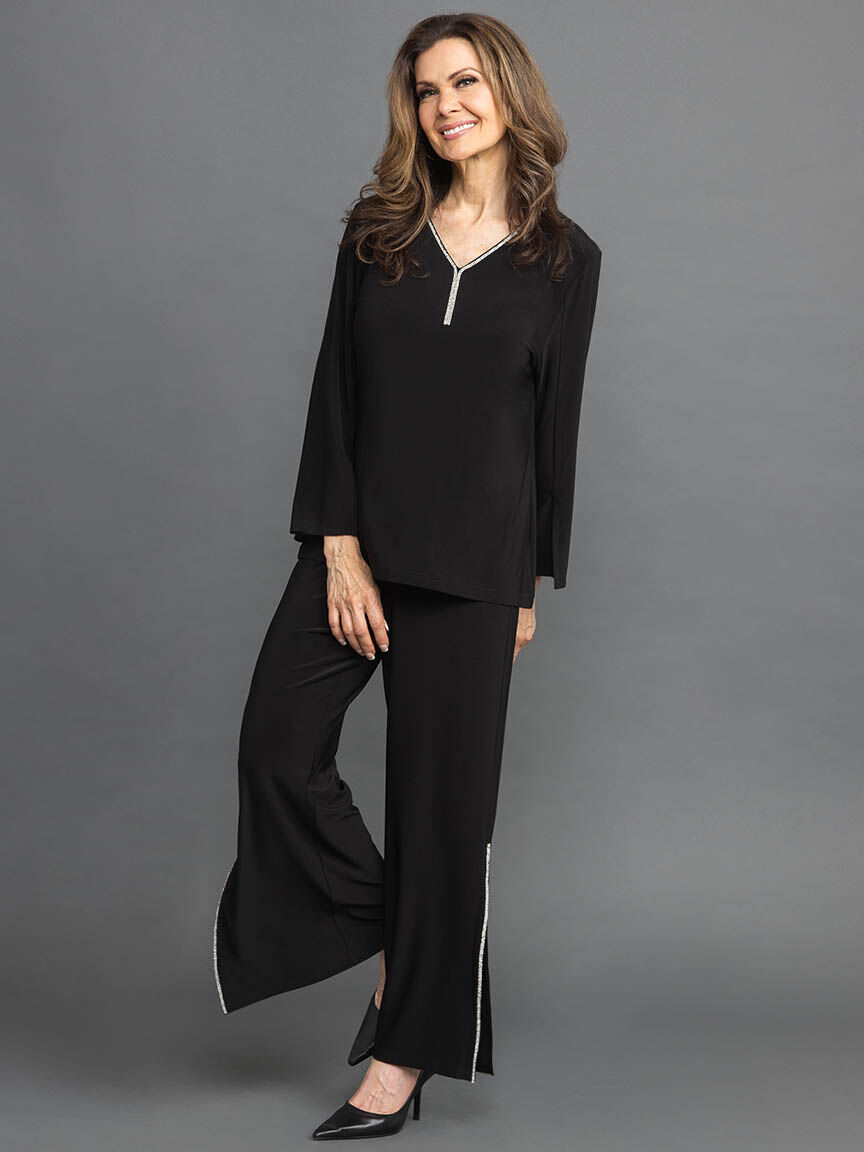  Wide Leg Pant with Slit and Jewels  Image 1