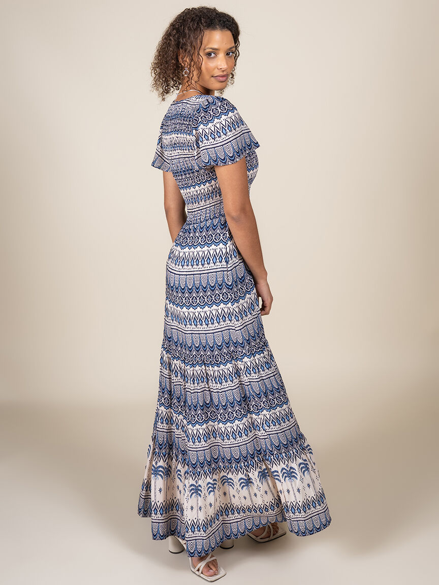 Short Sleeve Maxi Dress with Smocking Image 4