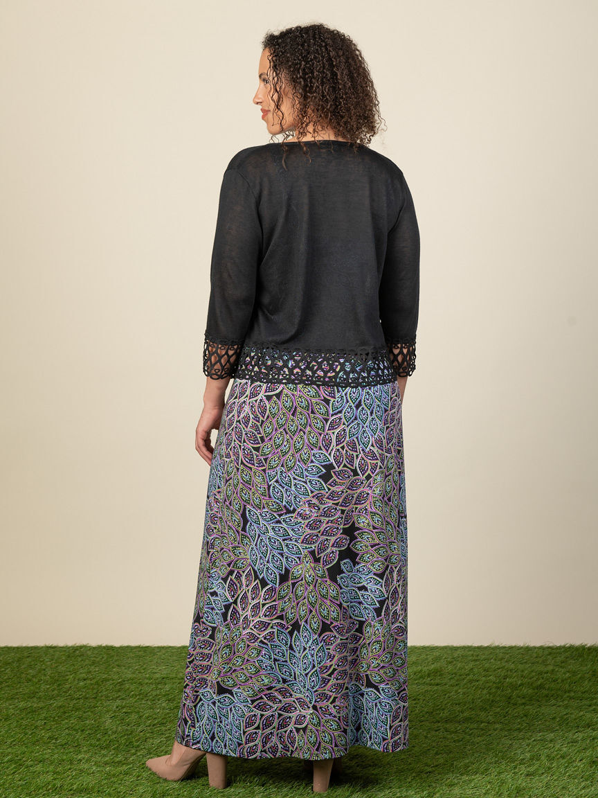 3/4 Sleeve Open Cardigan with Lace Detail Image 2