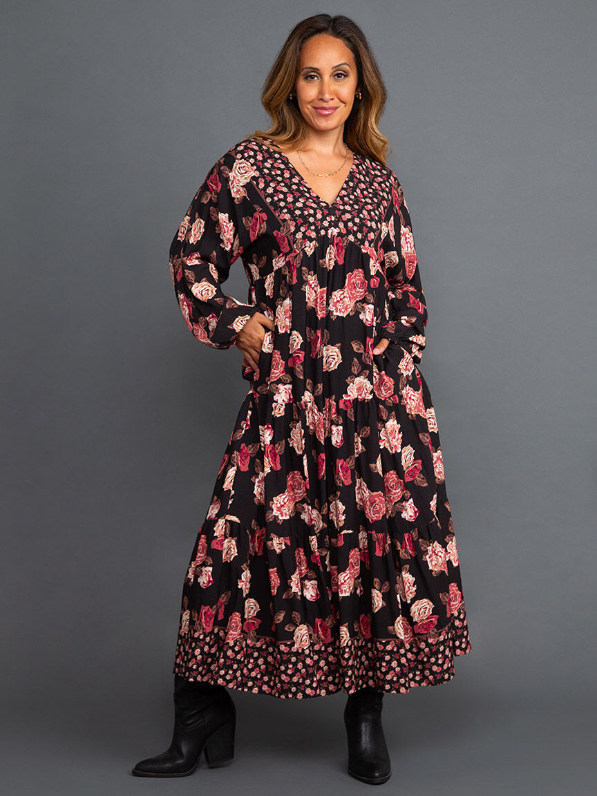Long Dolman Sleeve Dress With V-Neck Image 1