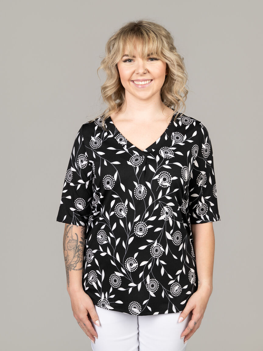 Sleeveless V-Neck Leaf Print Top