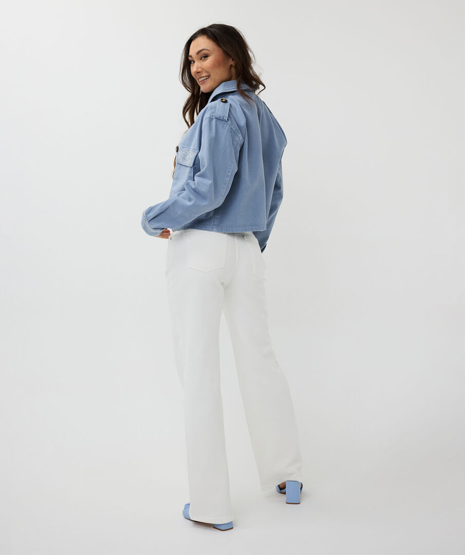 Cropped Denim Jacket with Hotfix
