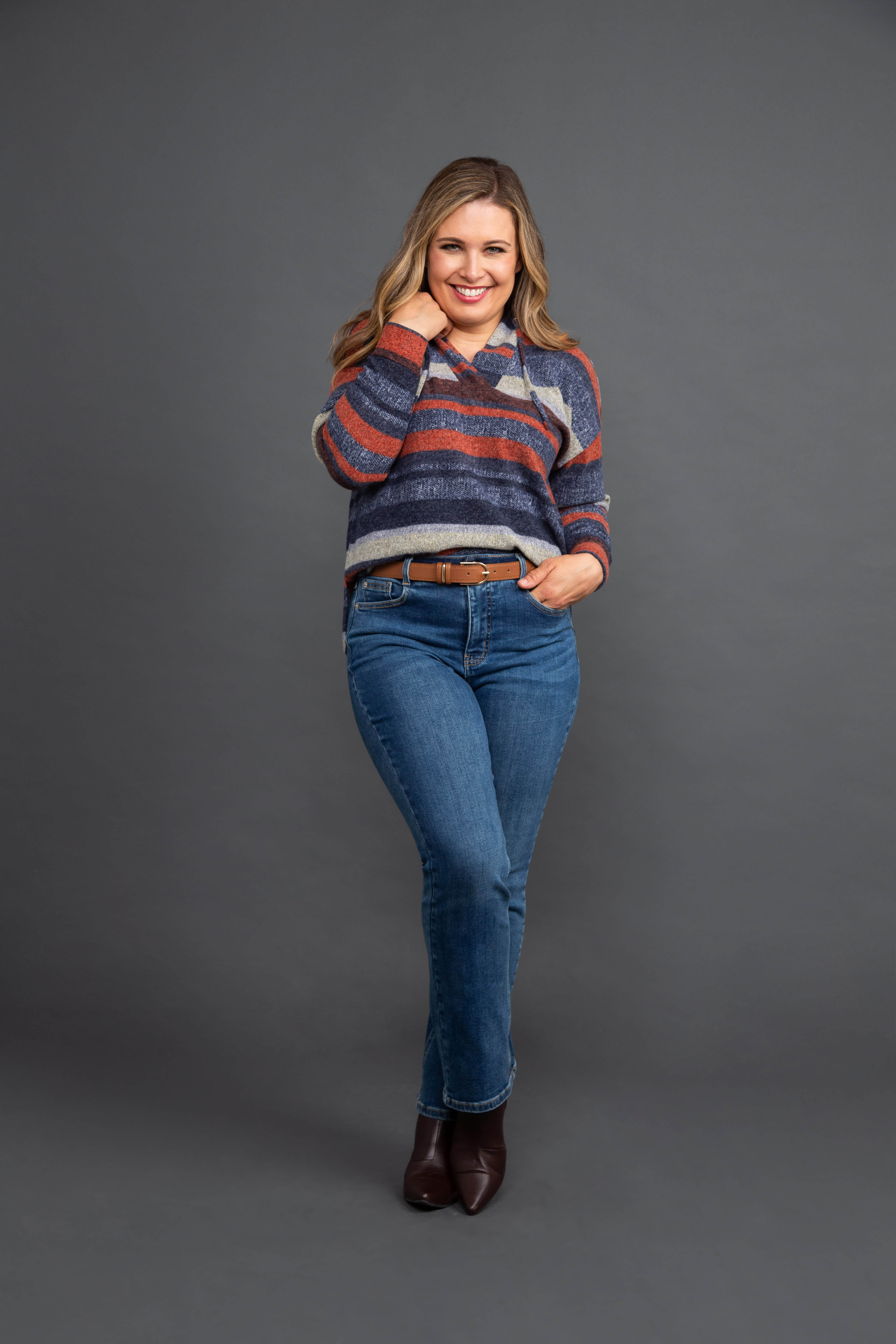 Brushed Plaid Hooded Long Sleeve Top Image 1