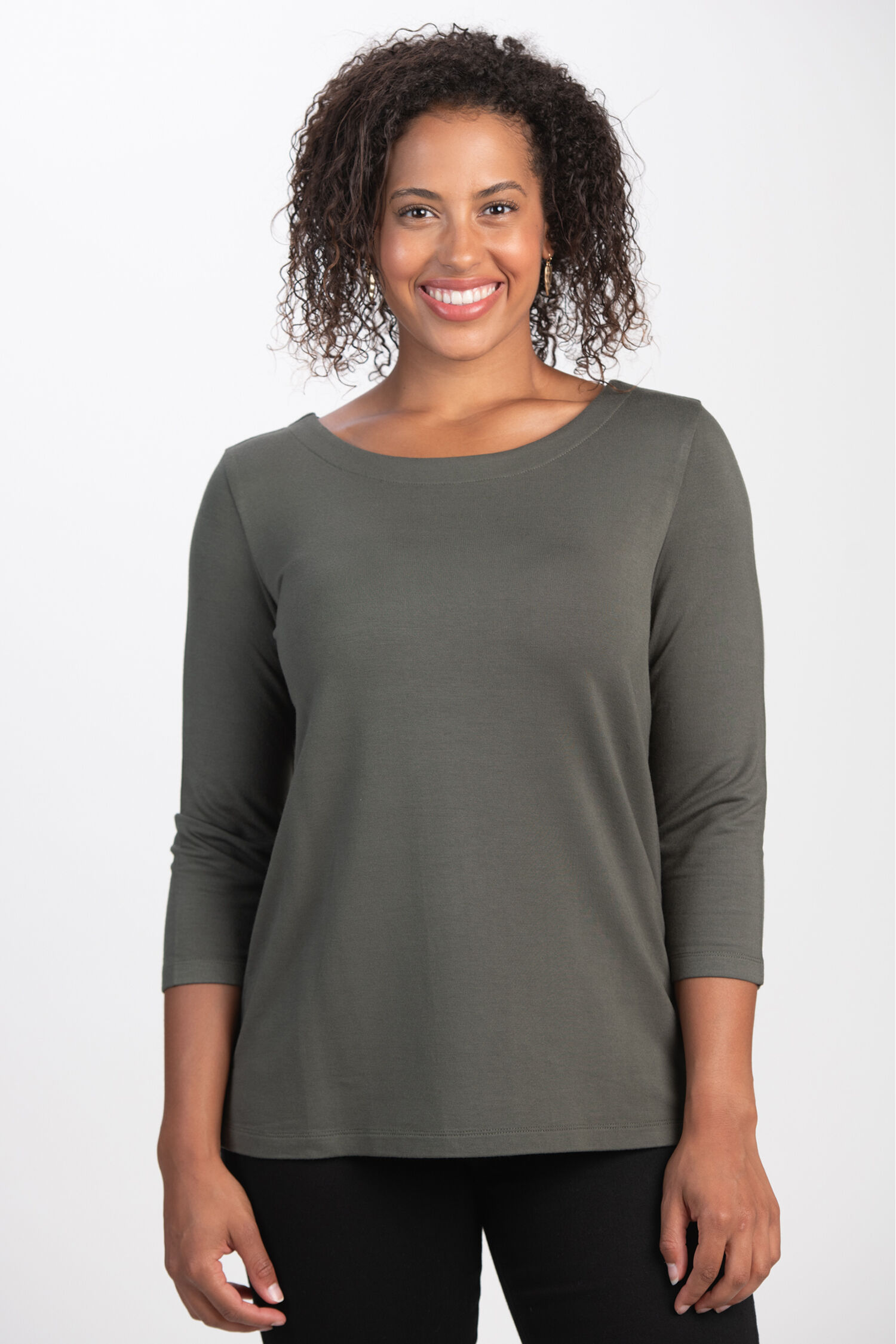 &frac34; Sleeve Boat Neck Top  Image 1
