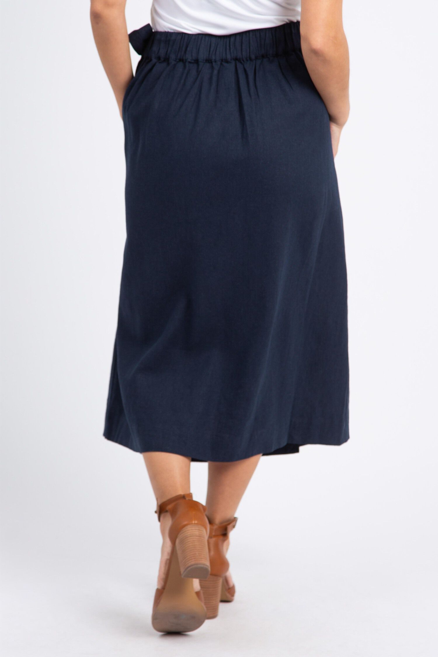 Linen Blend Wrap Midi Skirt Image 3