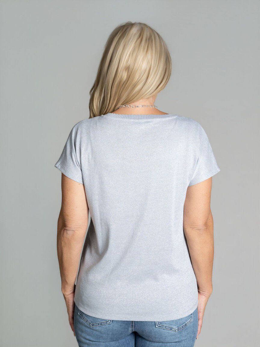 Scalloped V-Neck Shimmer Top