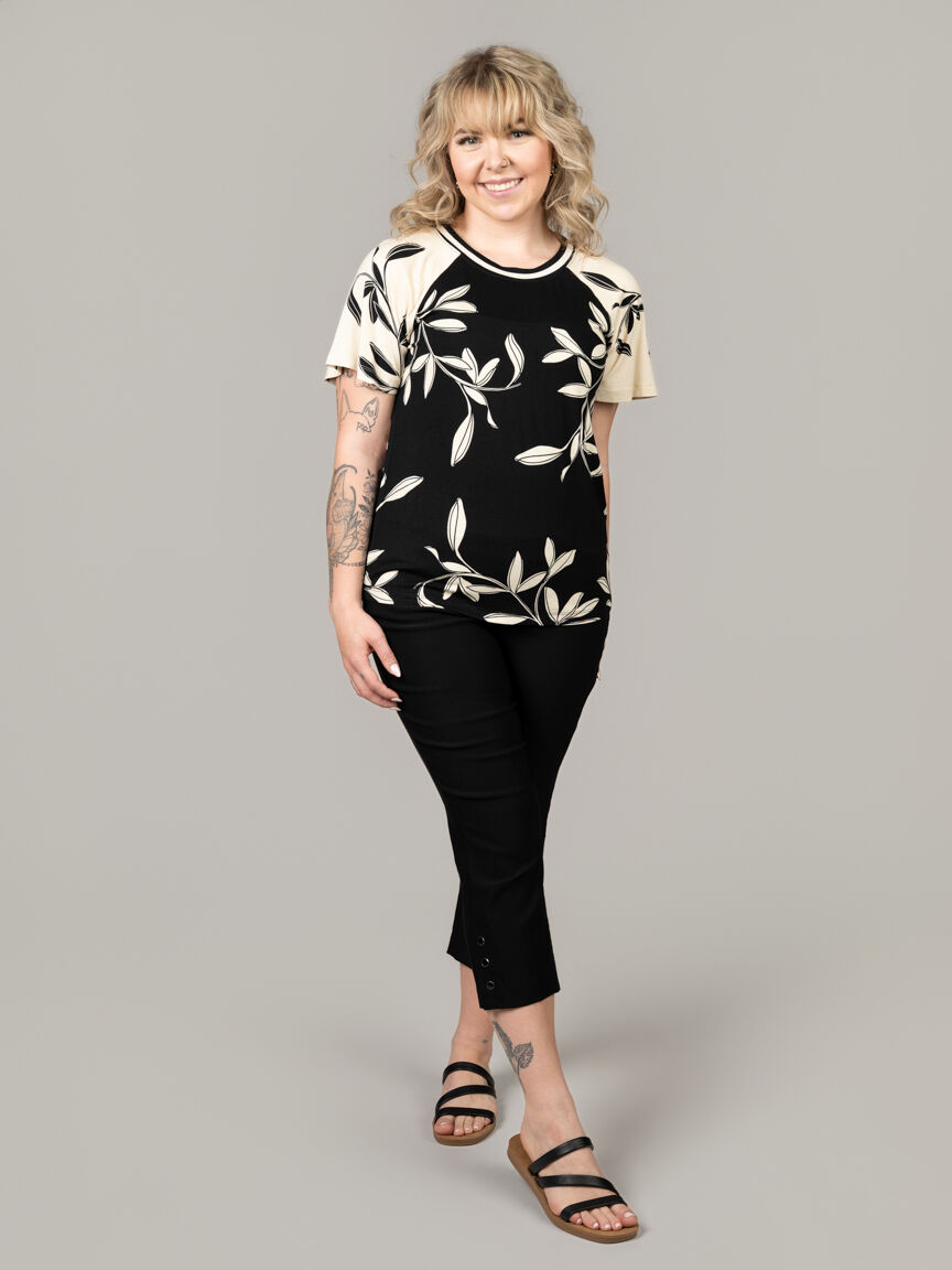 Printed Jersey Flutter Sleeve Top