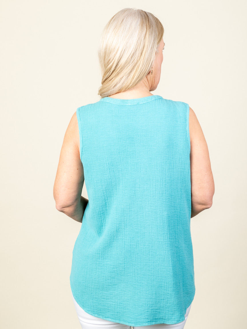 Sleeveless Cotton Top with Butterfly Embroidery Image 2