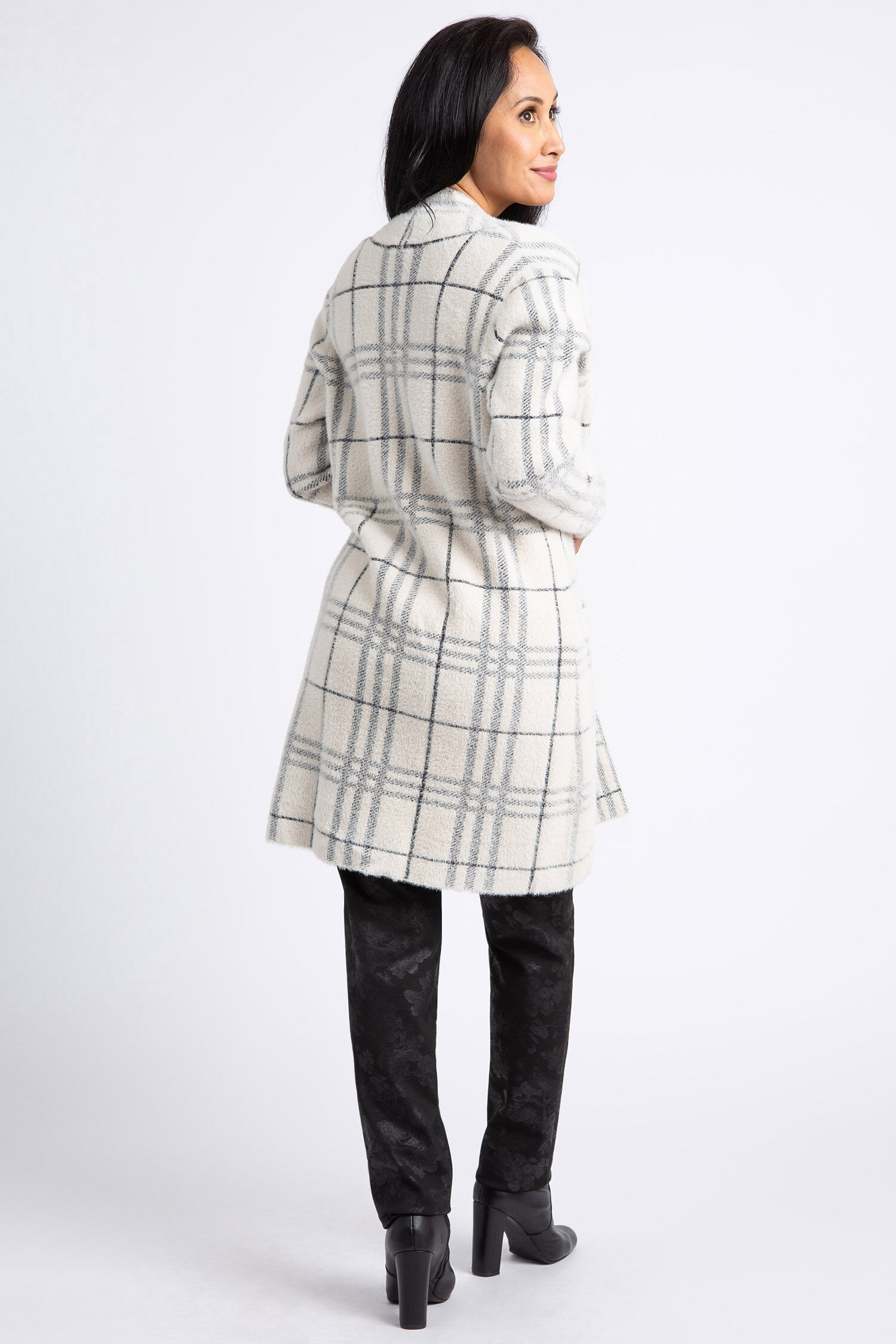 Long Brushed Plaid Cardigan  Image 3