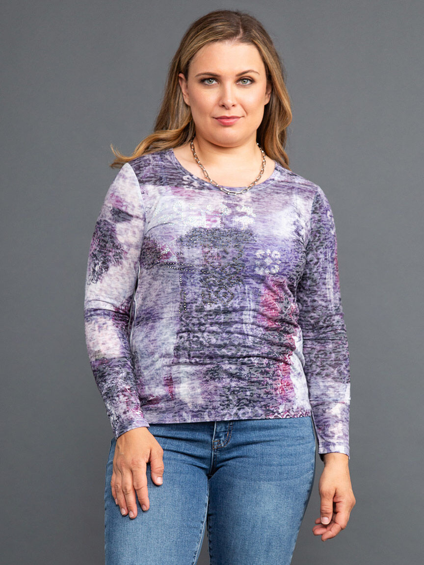 Long Sleeve Burnout Top w/ Hotfix Image 2