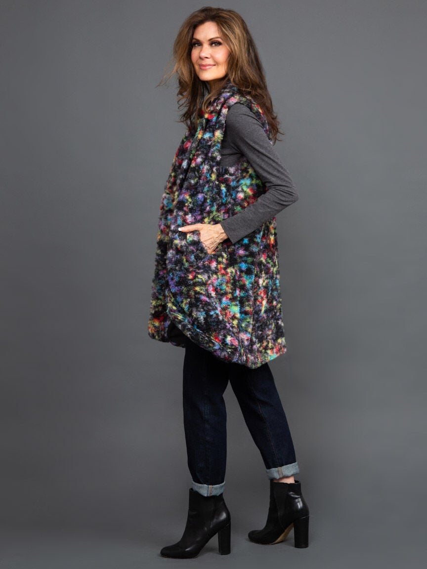 Faux Fur Multi Color Longline Vest Image 3