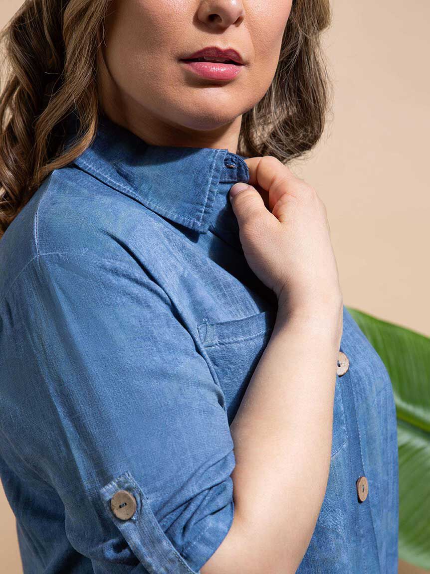 Button-Up Linen Midi Dress Image 5