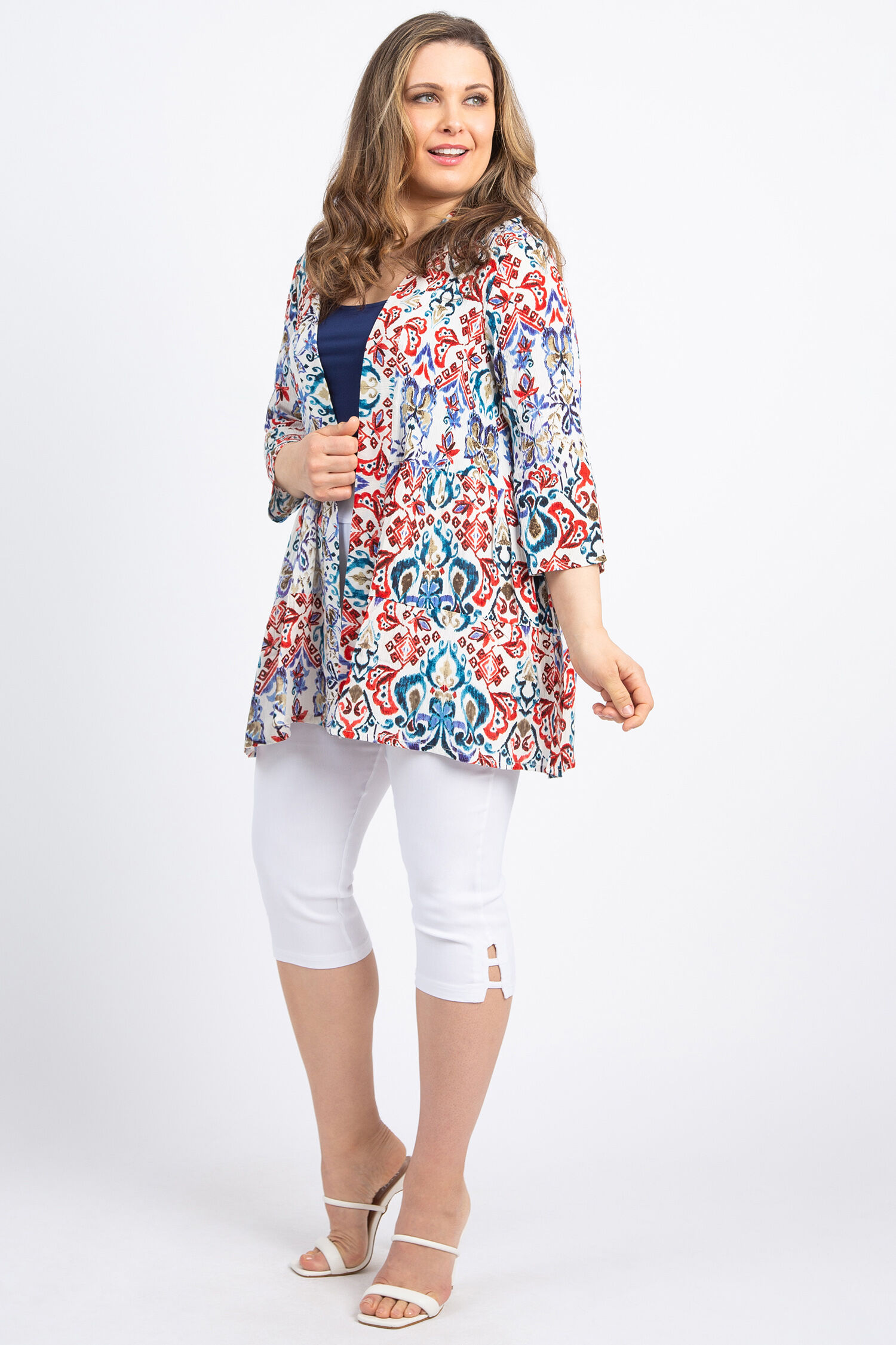 Floral Crinkle Open-Front Cardigan Image 5