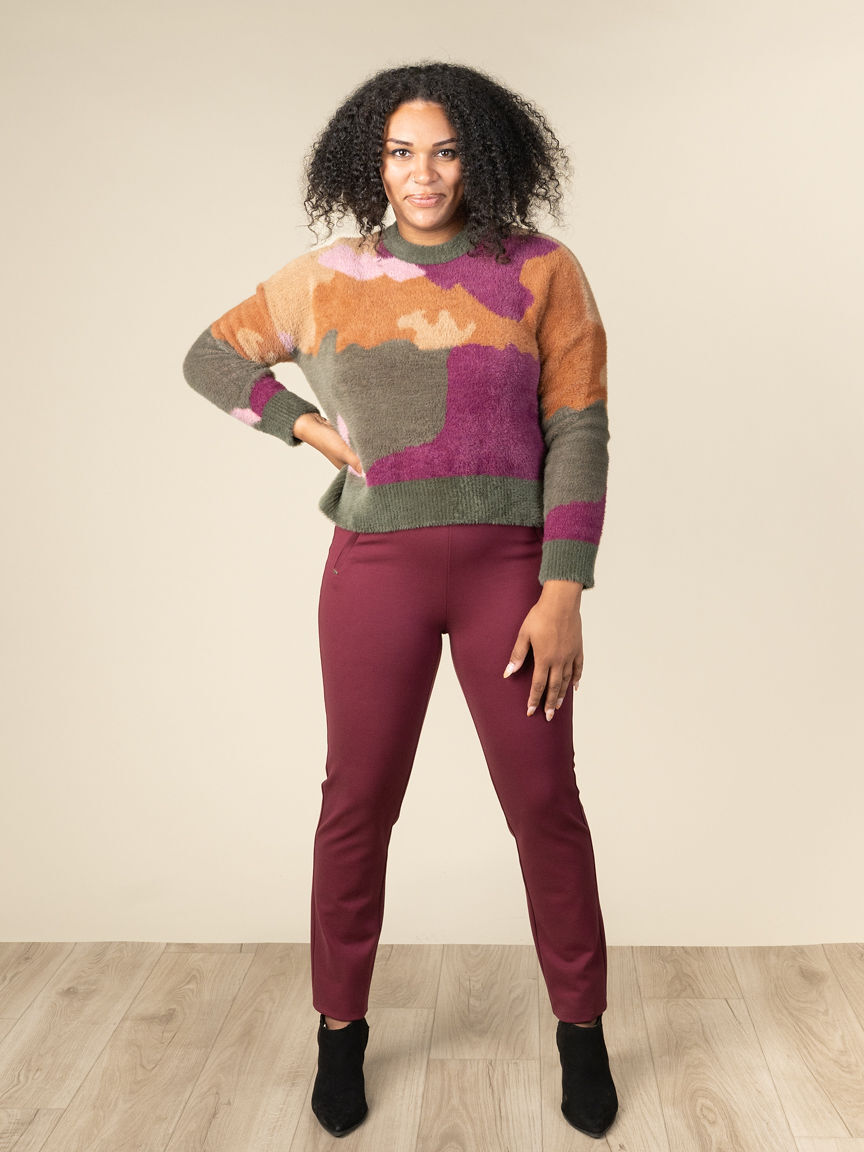 Fuzzy Intarsia Crew Neck Sweater Image 1