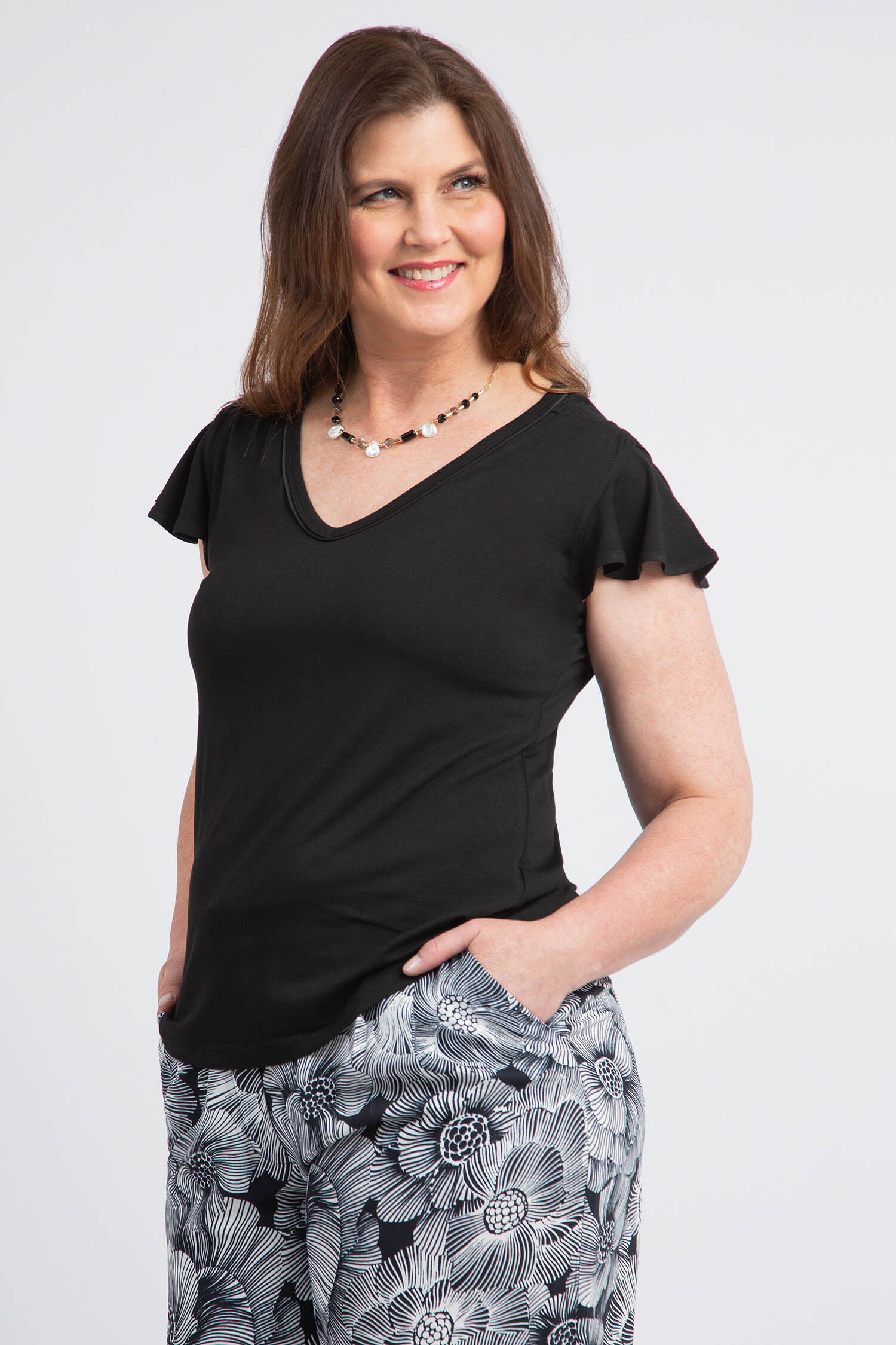 Flutter Sleeve V-Neck Tee Image 3