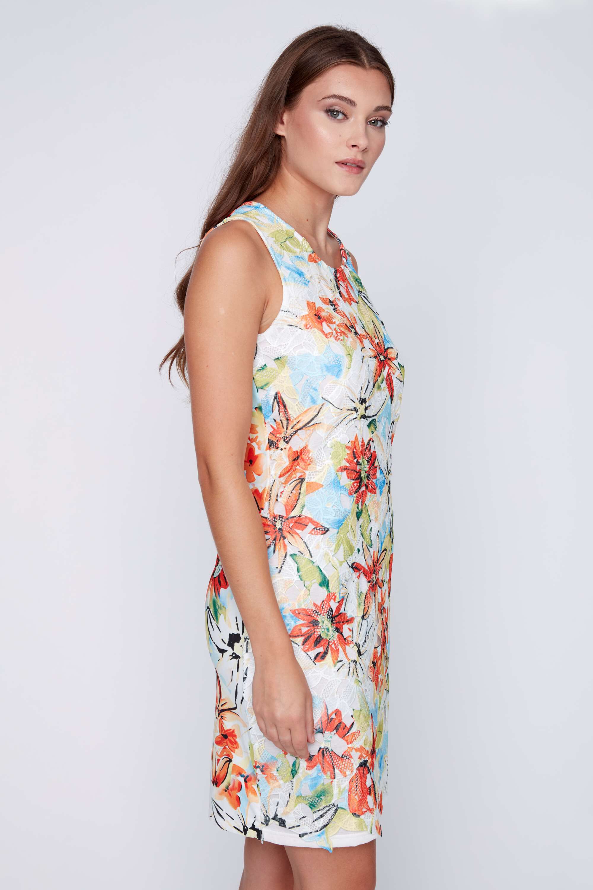 Sleeveless Lace Overlay Shift Dress Image 3