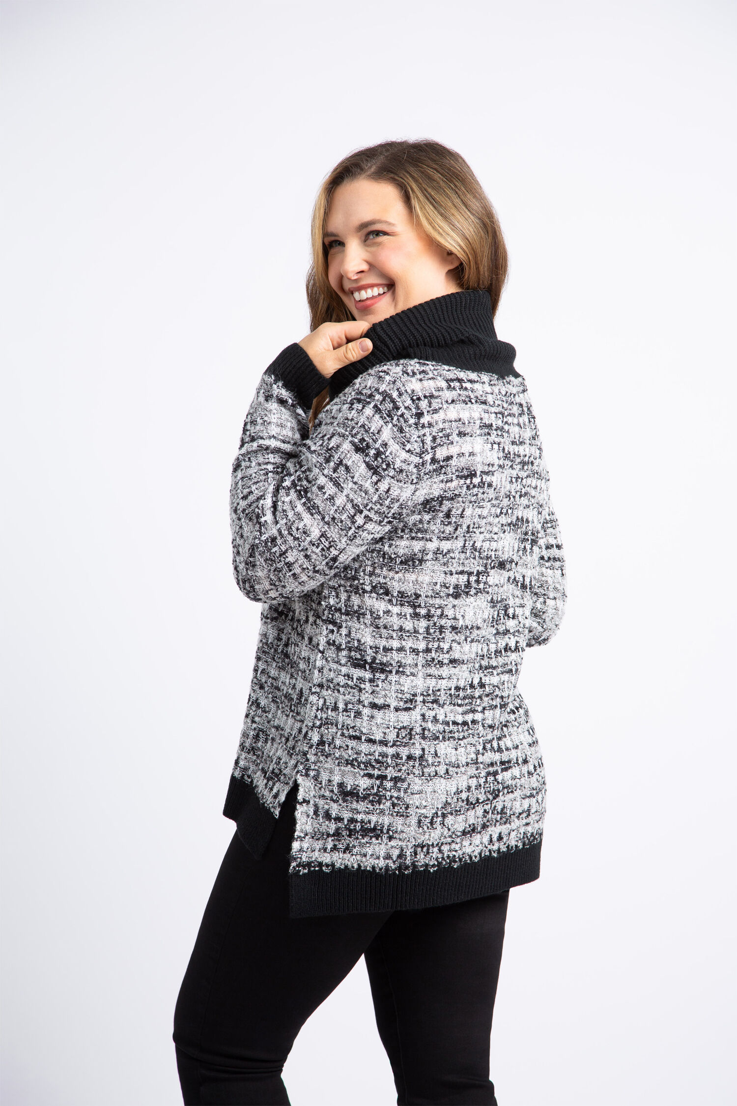 Cowl Neck Tweed Sweater  Image 4