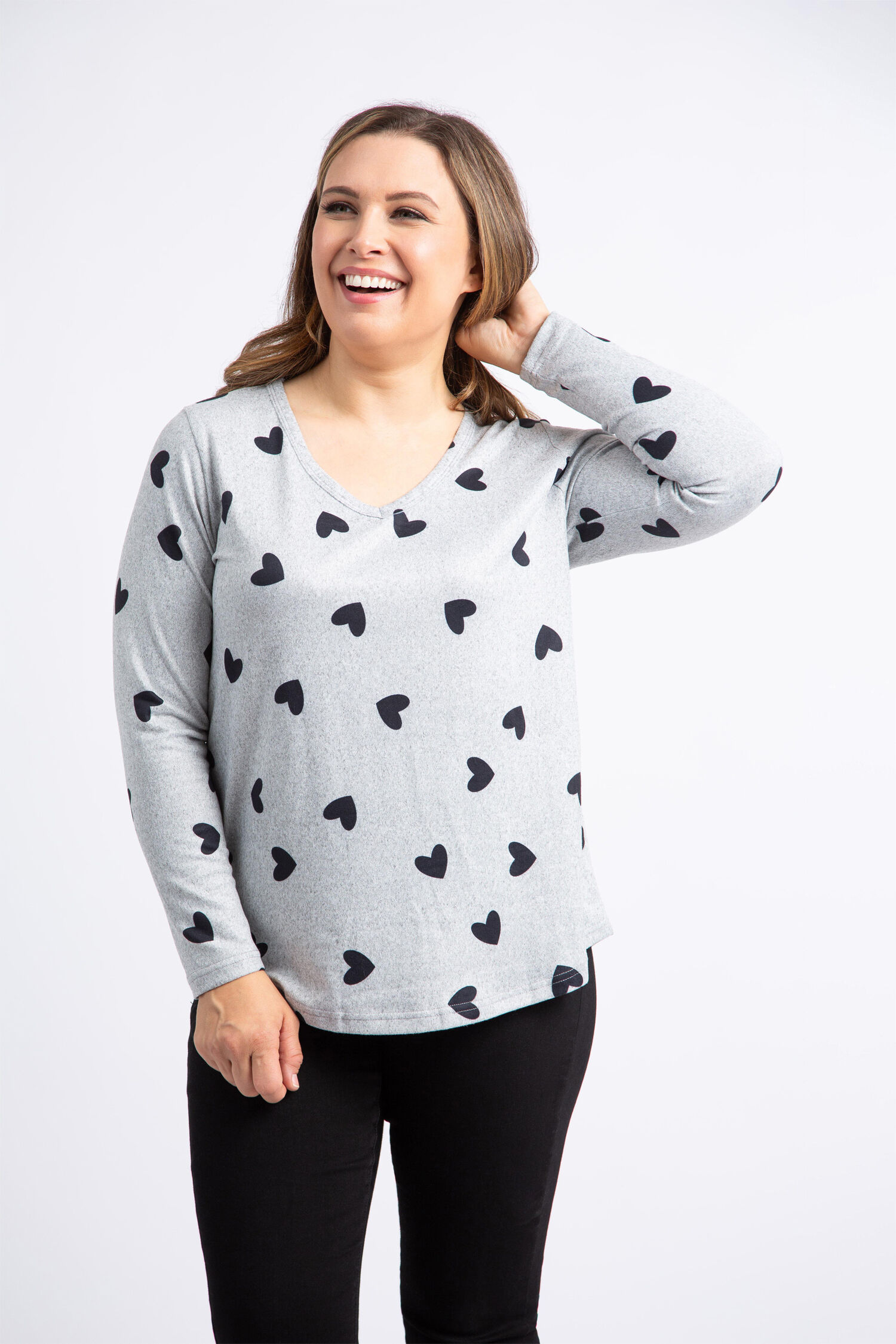 Long Sleeve V-Neck Hearts Top Image 1