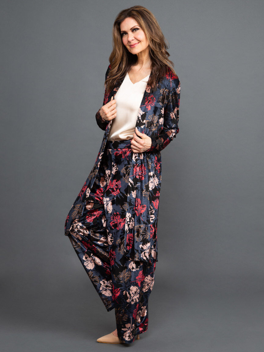 Burnout Floral Velour Longline Cardigan