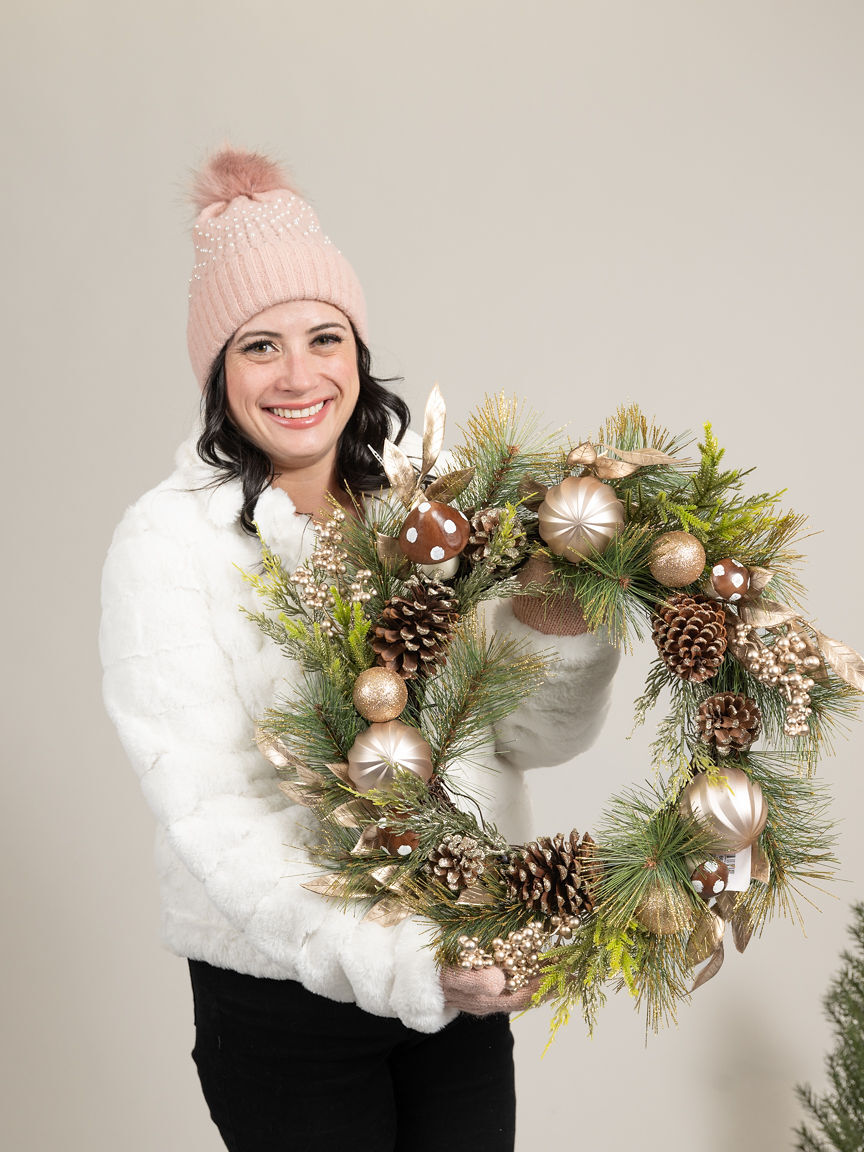 Faux Pearl Toque With Pom-Pom