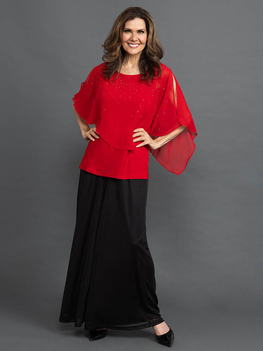 Rhinestone Asymmetrical Short Sleeve Blouse Image 1