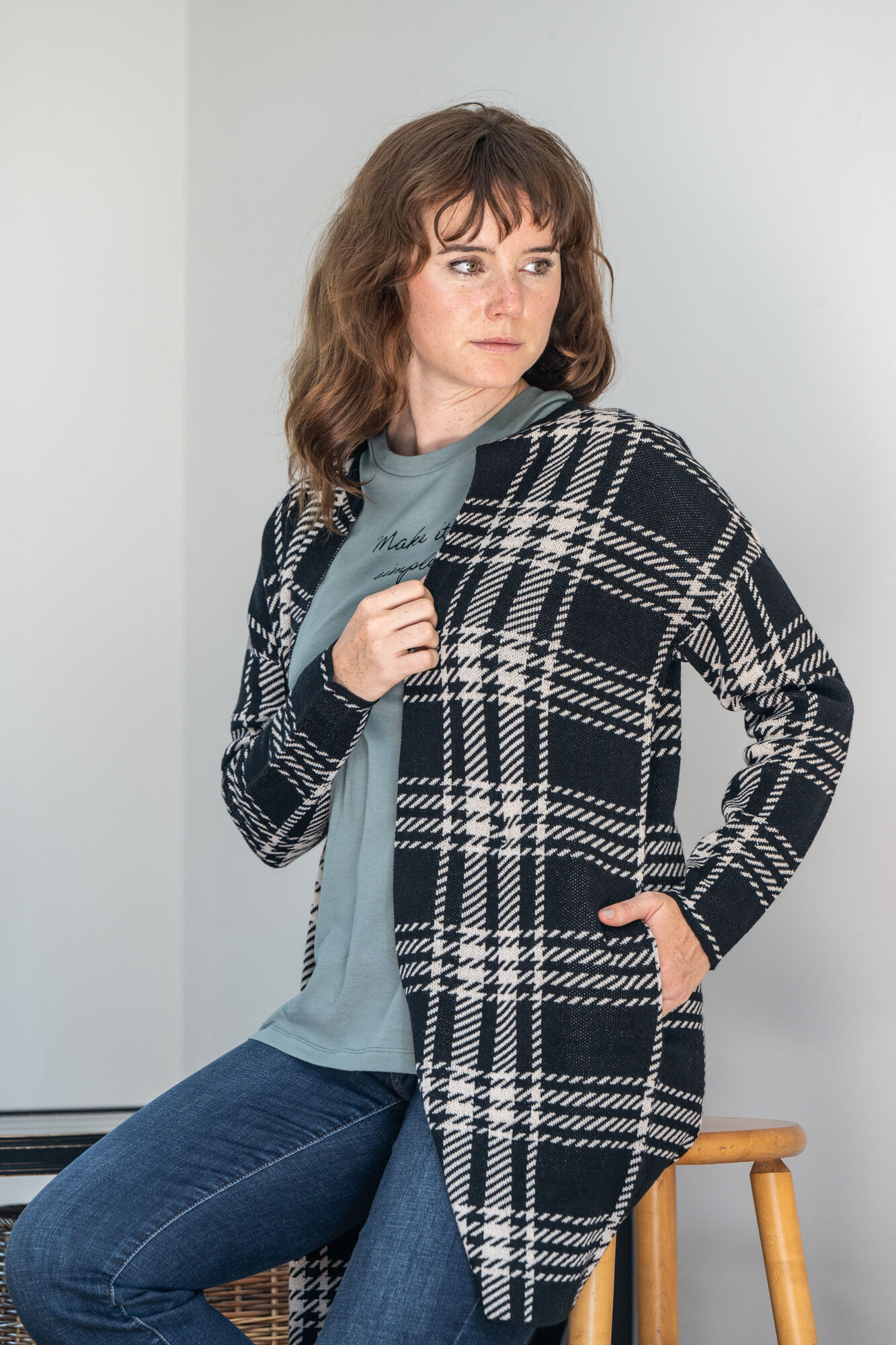 Jacquard Checkered Cardigan  Image 2