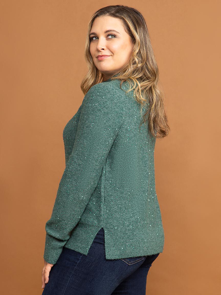 Sequins Mock Neck Long Sleeve Sweater