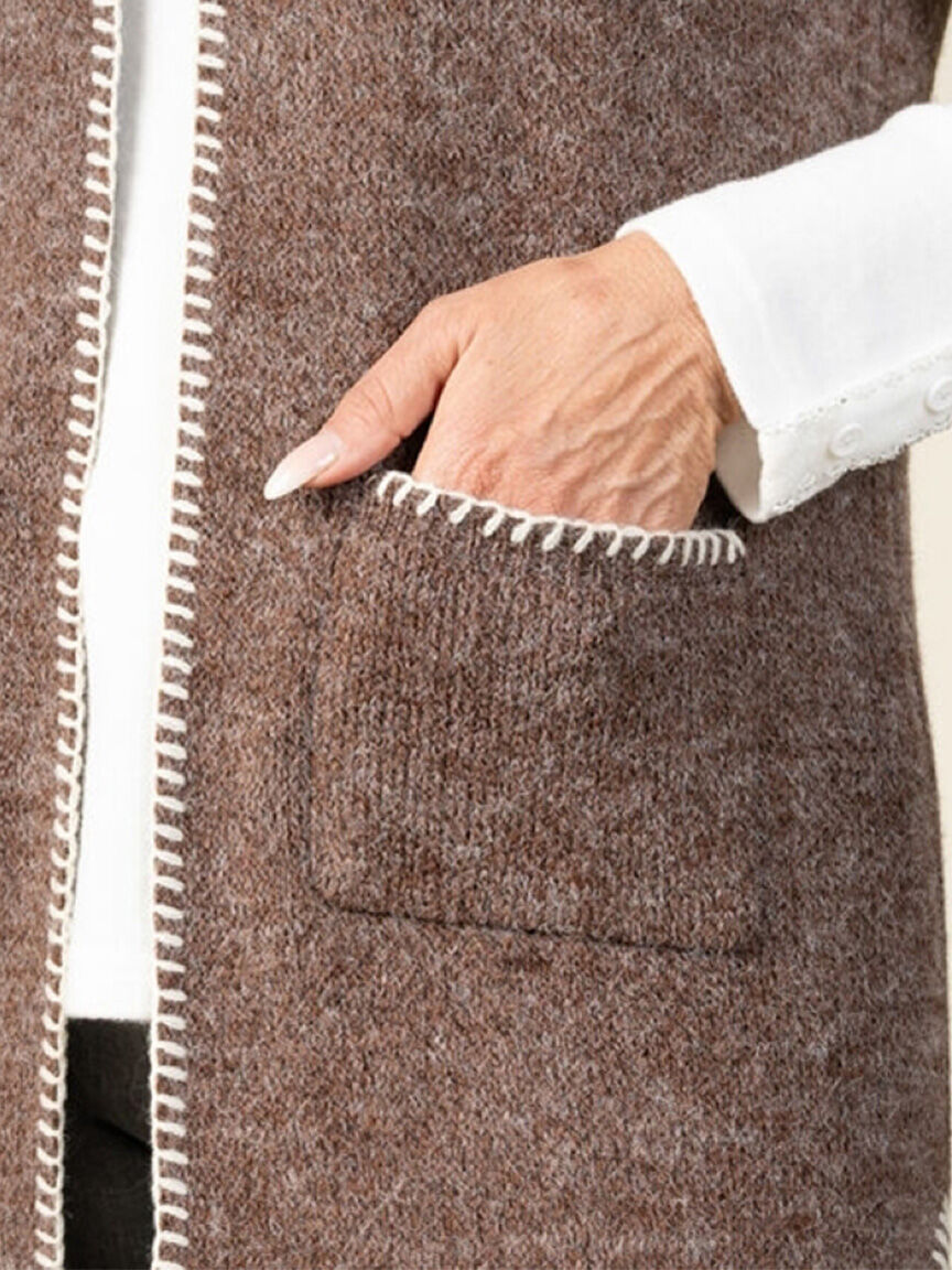 Long Vest Cardigan With Hood and Pockets Image 4