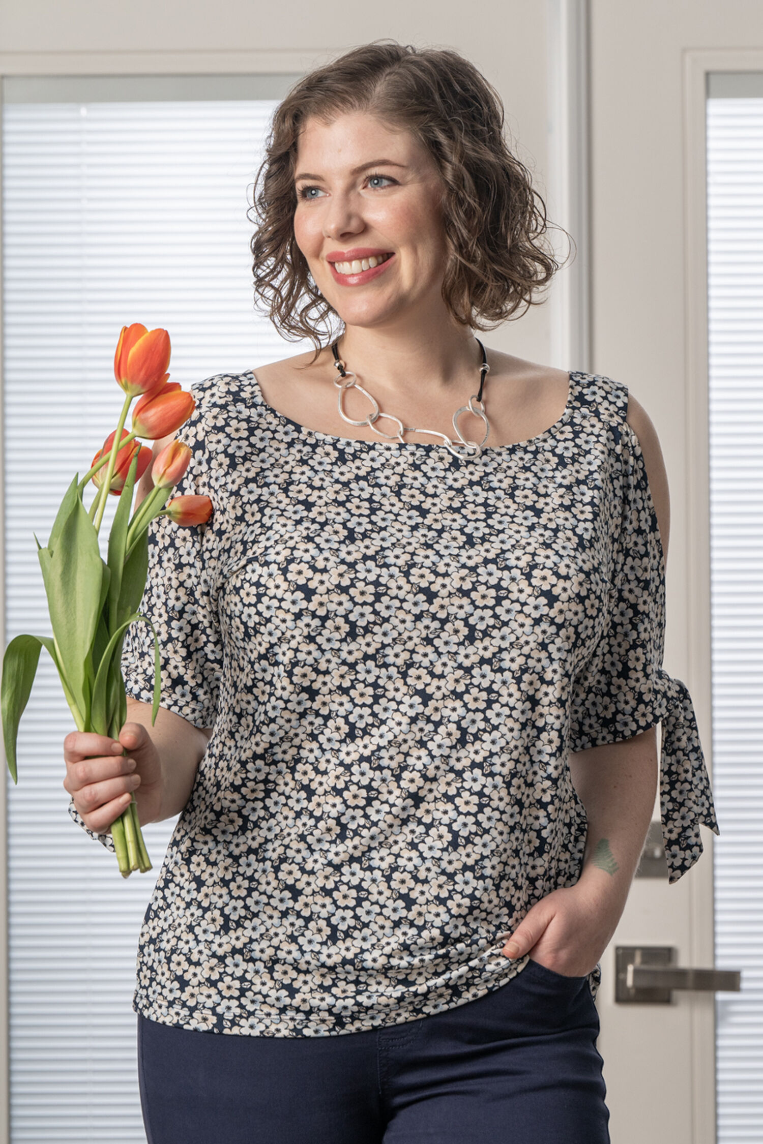 Elbow Tie Cold Shoulder Top Image 1