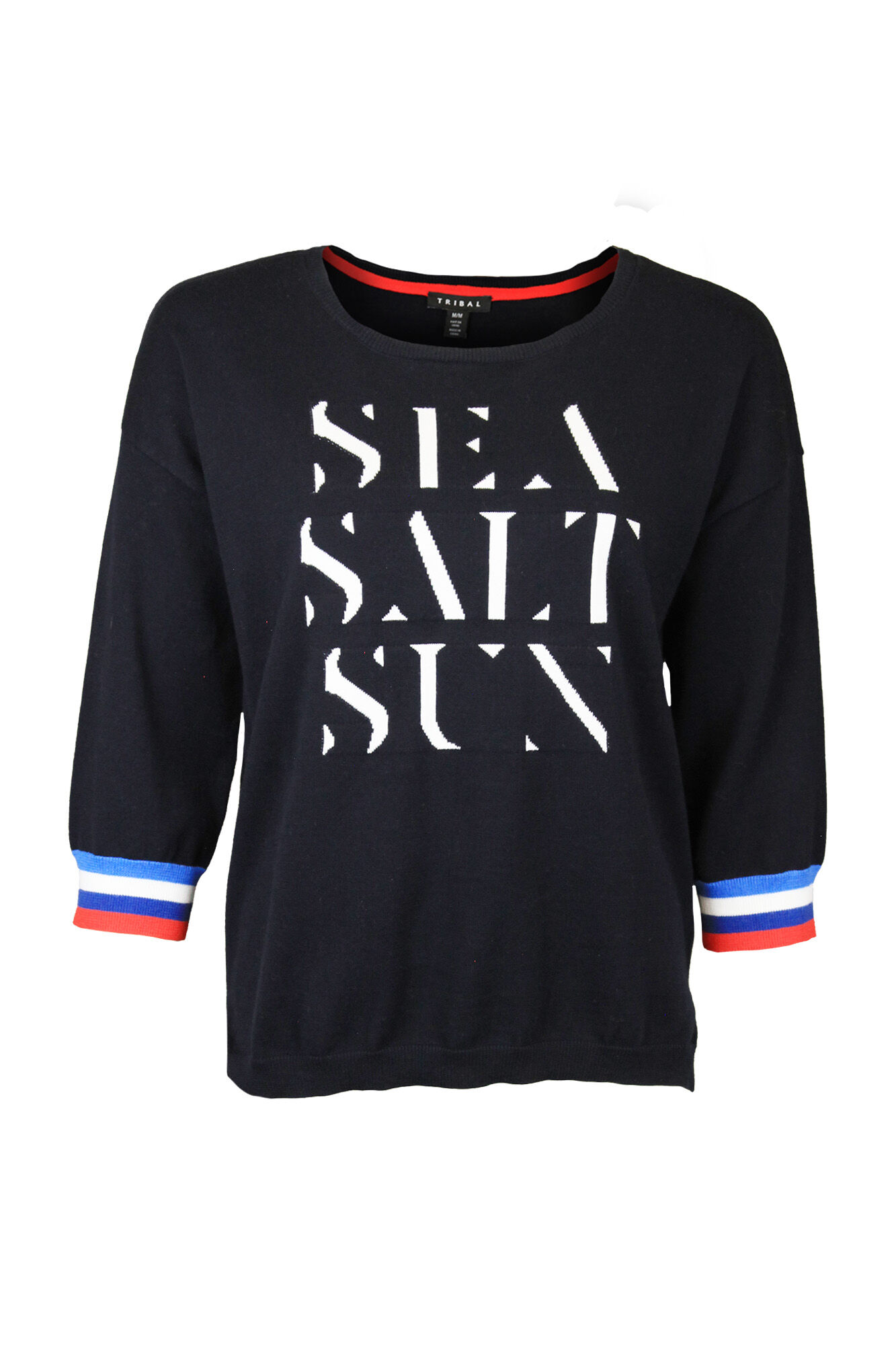 Cotton Crew Neck Sweater 3/4 Sleeves Image 3