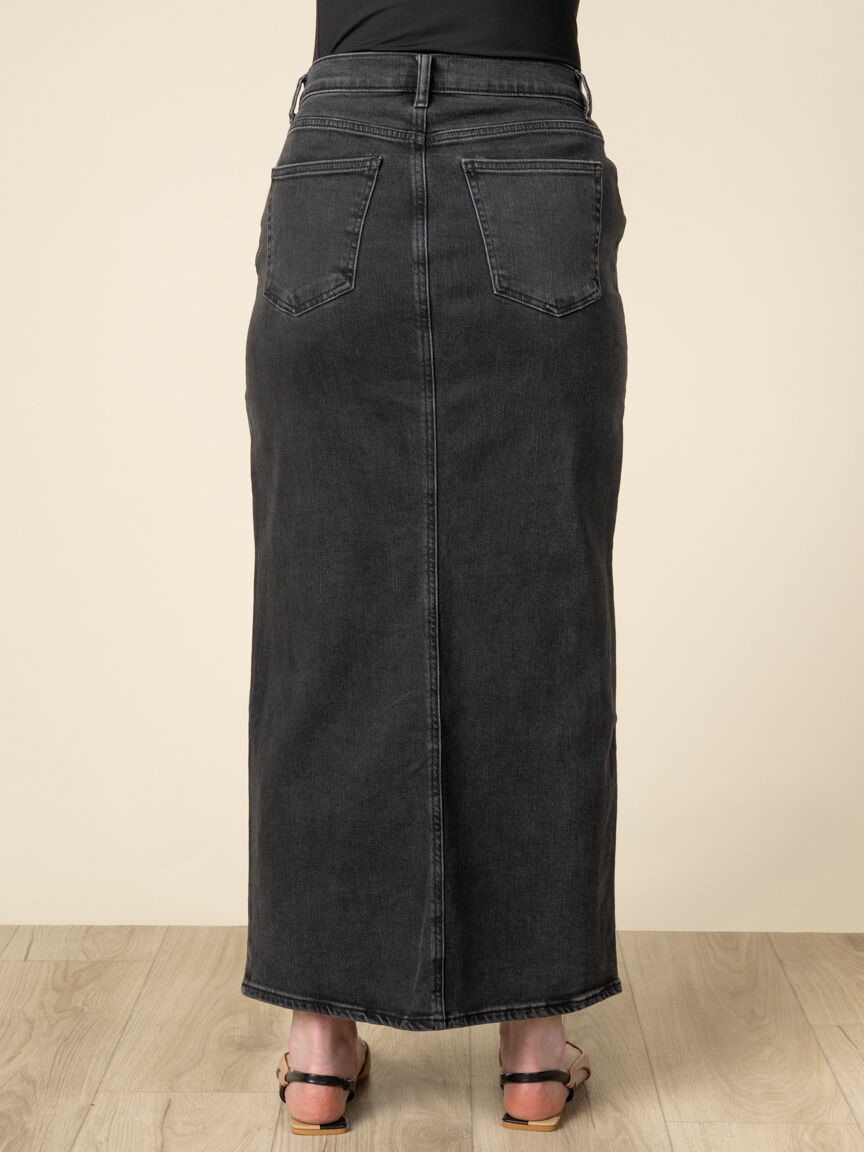 Denim Maxi Skirt with Front Slit
