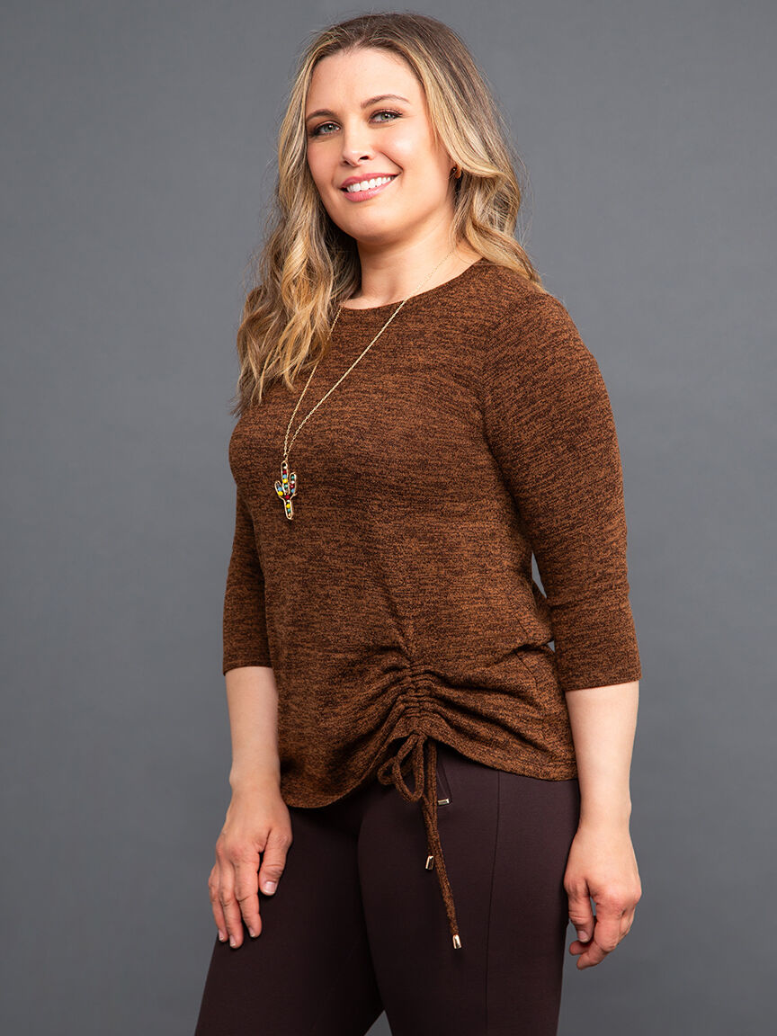 &frac34; Sleeve Knit Top w/ Drawstring Image 3