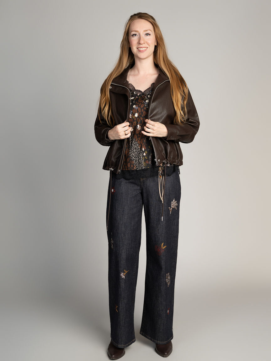 Faux Leather Mock Neck Jacket