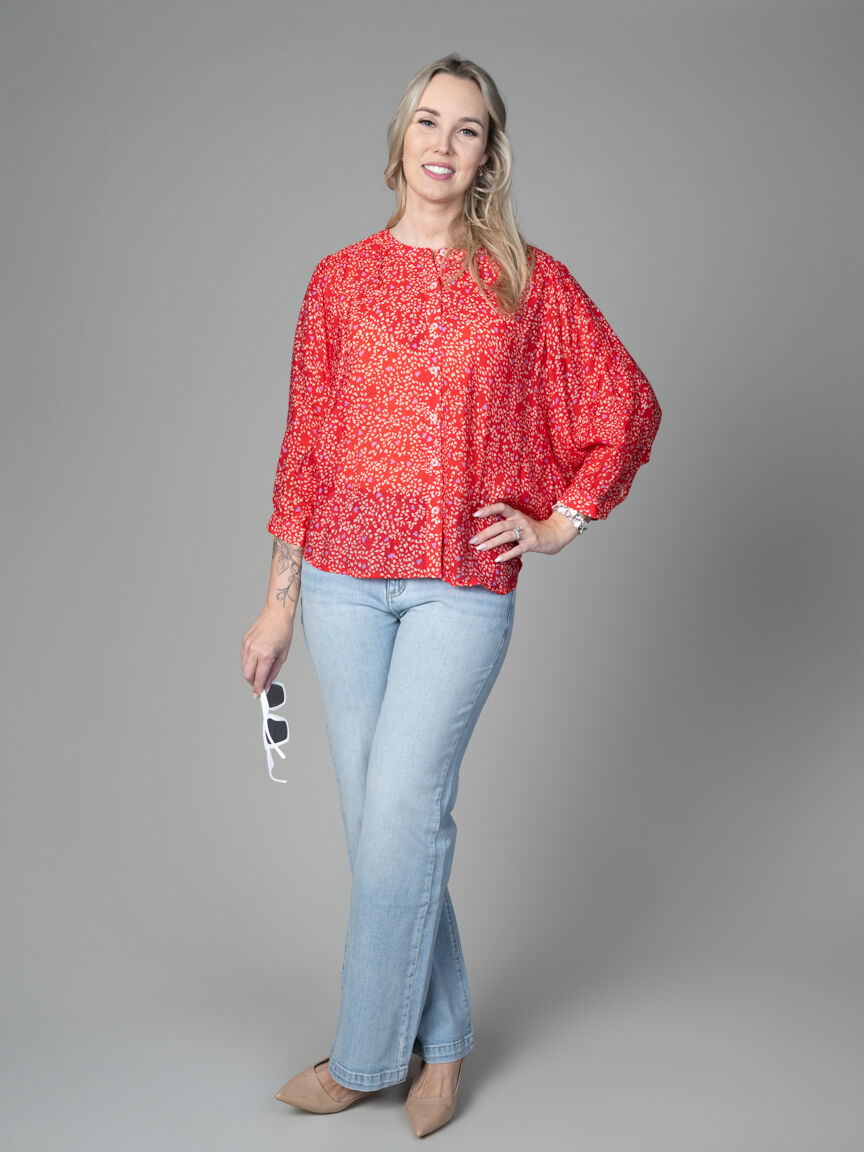 3/4 Dolman Sleeve Button Blouse