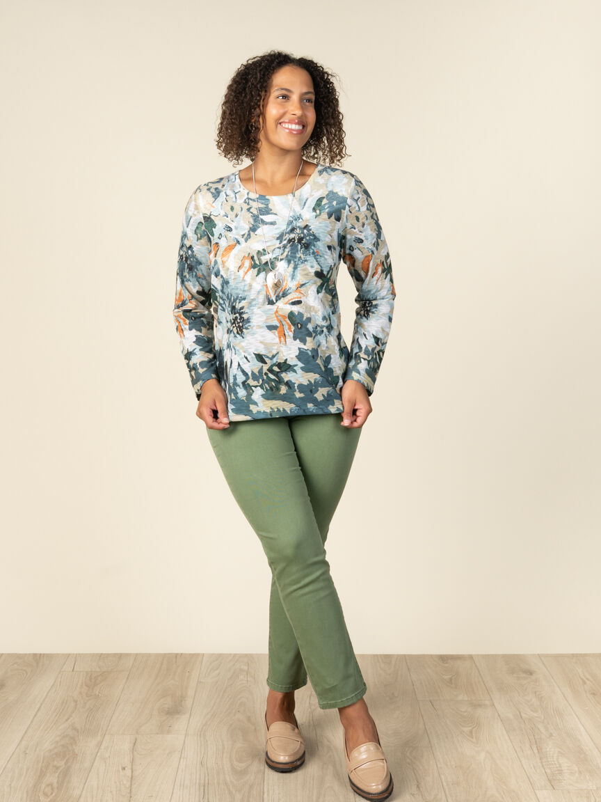 Long Sleeve Floral Burnout Top