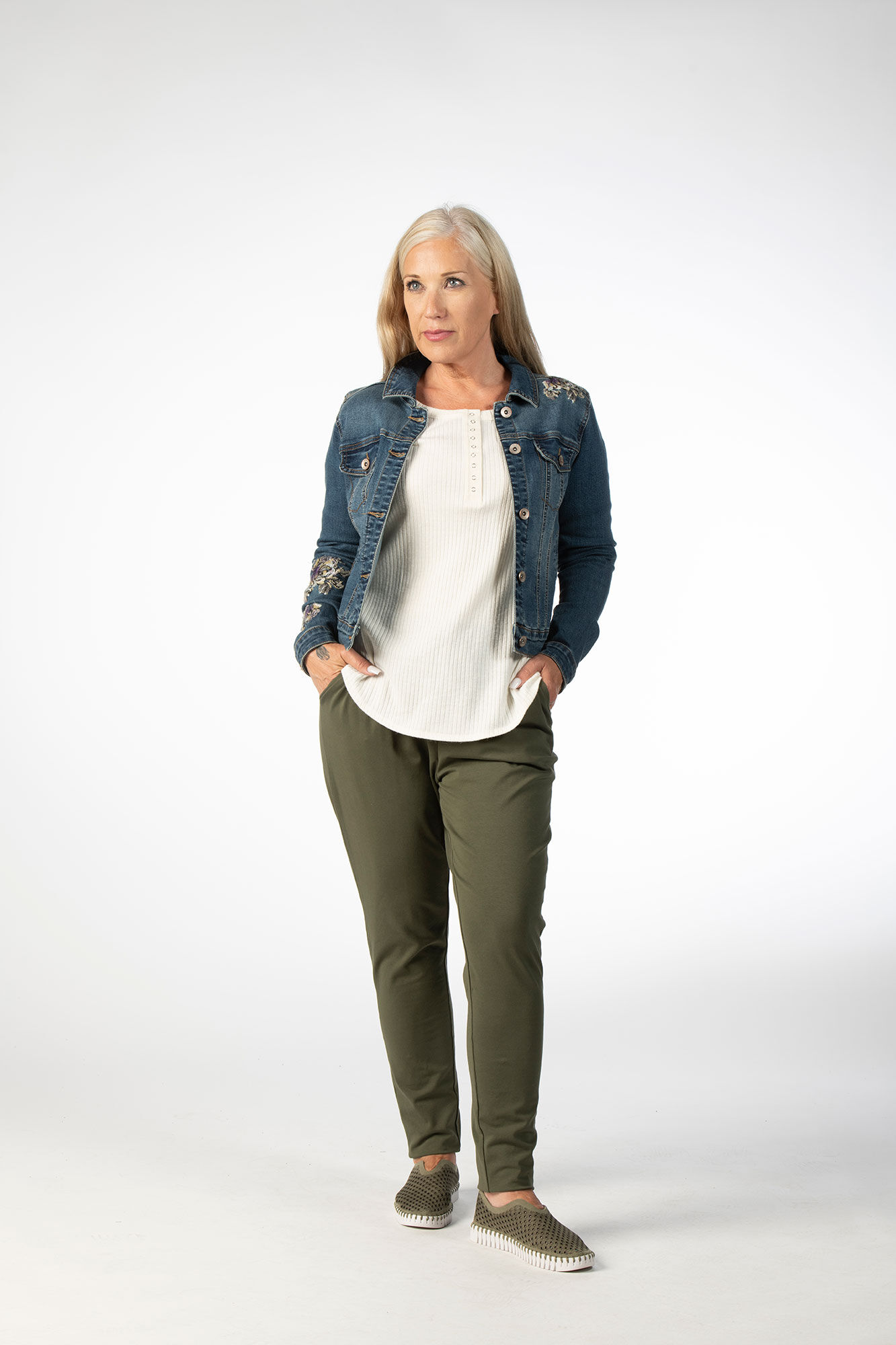 Floral Embroidered Denim Jacket Image 1