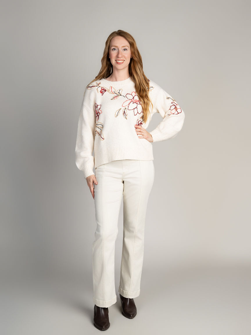 Crew Neck Sweater With Embroidery
