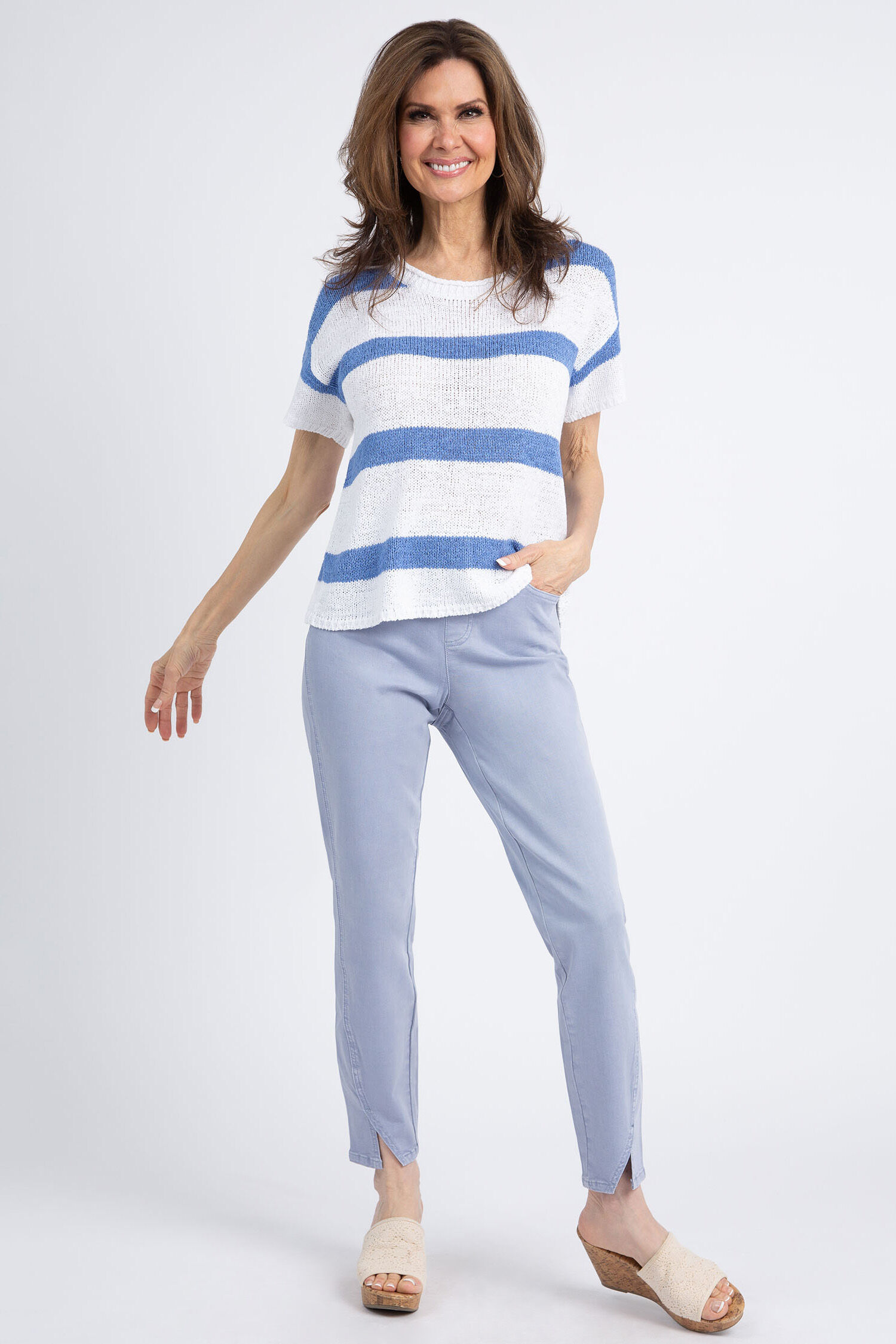 Striped Short Sleeve Knit Sweater Image 3