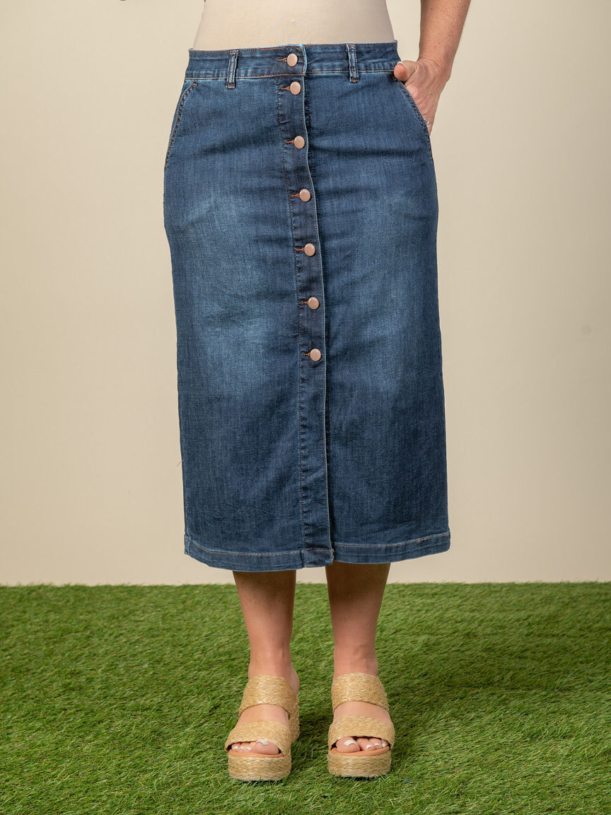 Denim Daisy Button Down Skirt Image 1