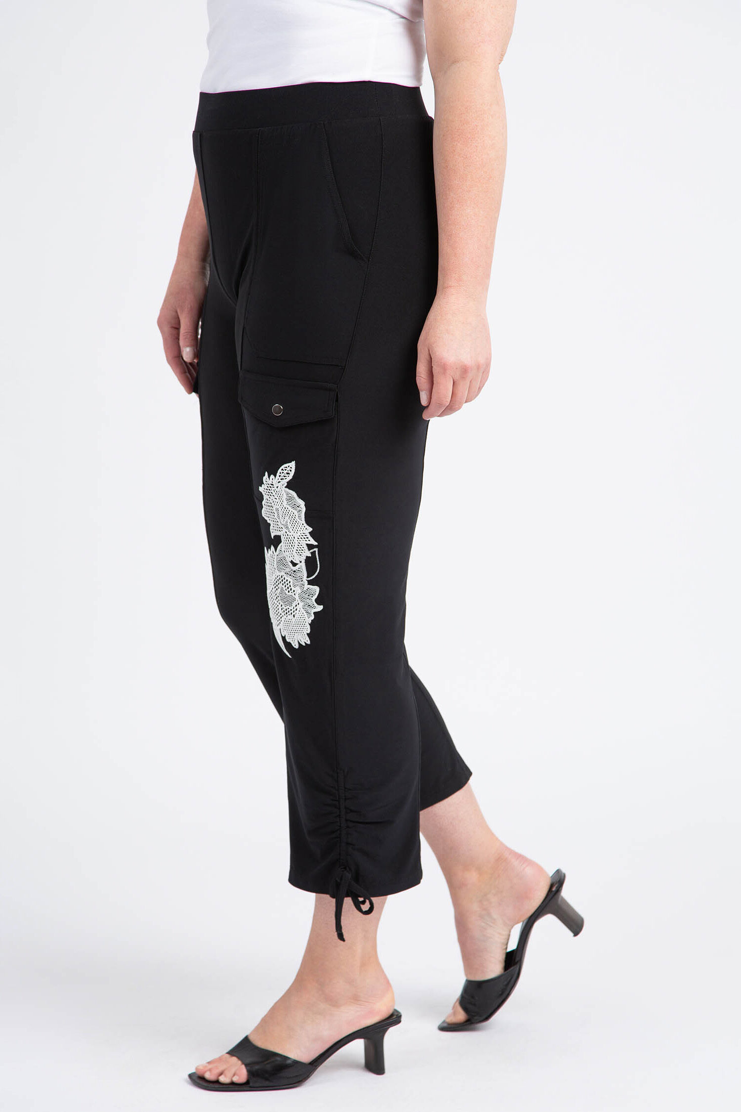 Embroidered Leg Cargo Capri Image 2